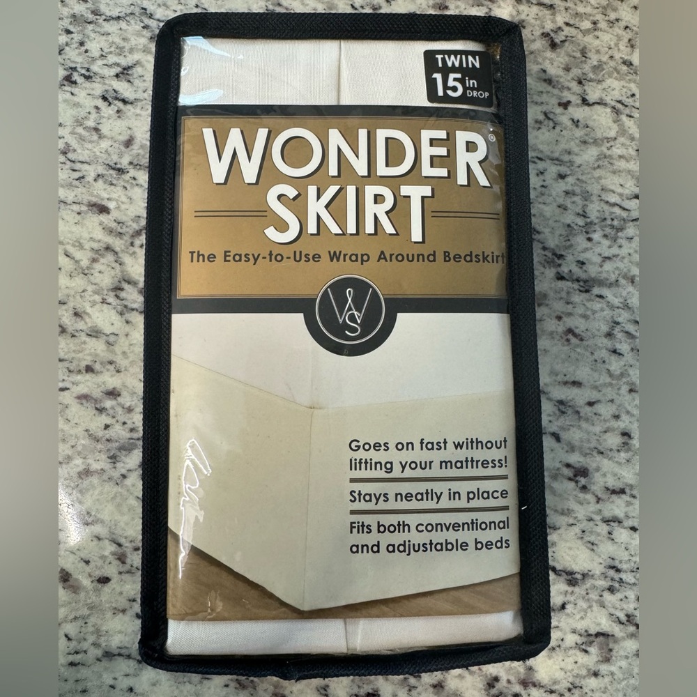 TWIN WONDER SKIRT BED SKIRT EASY ON IVORY 15” DROP SPLIT CORNER DESIGN NIP